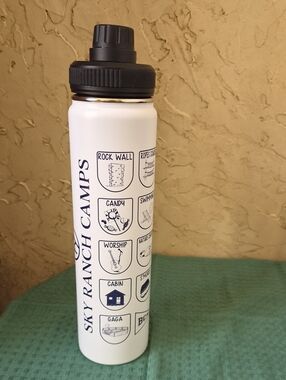 NWOT Sky Ranch Camps White Stainless Water Bottle with Black Lid